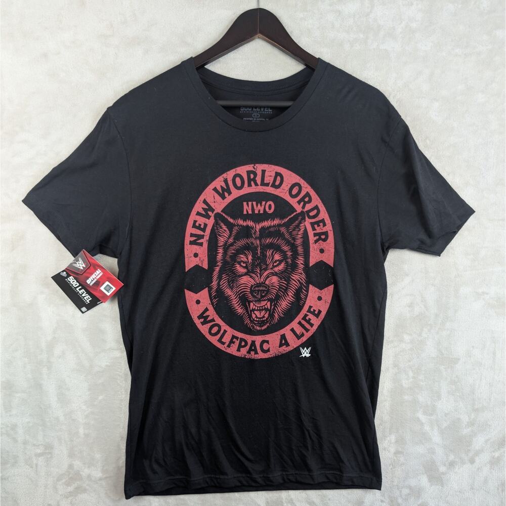 WWE New World Order Wolfpac 4 Life T Shirt Large 500 Level Wilderkind NWT